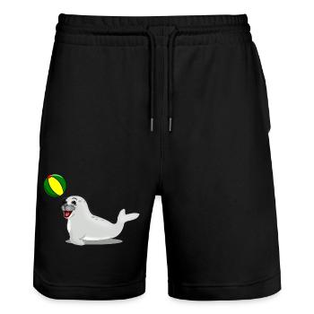Lachende Robbe mit Ball - Stanley/Stella Unisex Bio Joggingshorts Trainer  - Schwarz - Vorne - Nik (191cm) & Marisol (170cm)