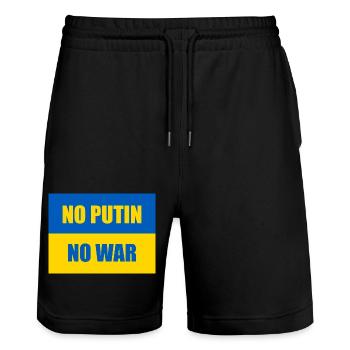 NO PUTIN NO WAR - Ukraine Flag - Stanley/Stella Trainer Unisex Organic Jogging Shorts - black - Front - Nik (191cm) & Marisol (170cm)