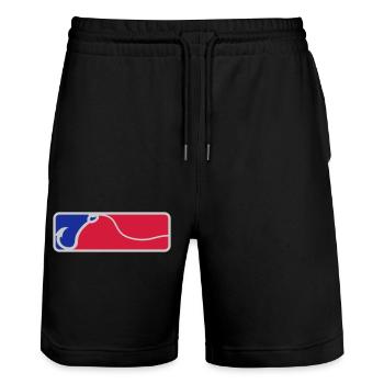 Crochet de pêche rouge bleu - Short de jogging bio TRAINER Stanley/Stella unisexe - noir - Devant - Nik (191cm) & Marisol (170cm)