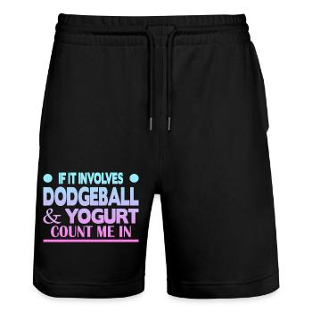 If it involves Dodgeball & Yogurt count me in - Stanley/Stella Trainer Unisex Organic Jogging Shorts - black - Front - Nik (191cm) & Marisol (170cm)