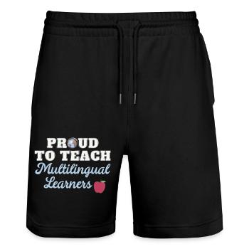 Fier d’enseigner aux étudiants multilingues - Short de jogging bio TRAINER Stanley/Stella unisexe - noir - Devant - Nik (191cm) & Marisol (170cm)