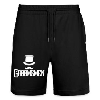 Groomsmen Top Hat & Mustache Mens Bachelor Party - Stanley/Stella Trainer Unisex Organic Jogging Shorts - black - Front - Nik (191cm) & Marisol (170cm)
