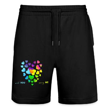marry wedding engagement - Stanley/Stella Trainer Unisex Organic Jogging Shorts - black - Front - Nik (191cm) & Marisol (170cm)