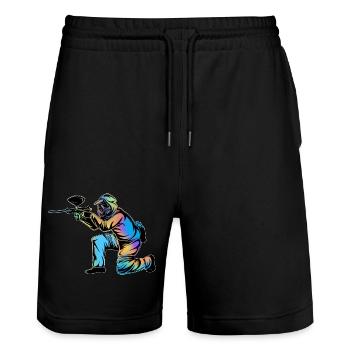 Paintball - Stanley/Stella Trainer Unisex Organic Jogging Shorts - black - Front - Nik (191cm) & Marisol (170cm)