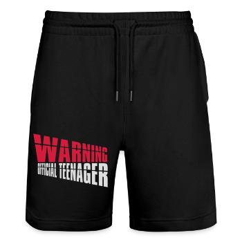 warning official teenager Zitat - Stanley/Stella Unisex Bio Joggingshorts Trainer  - Schwarz - Vorne - Nik (191cm) & Marisol (170cm)