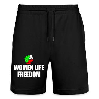 Women life freedom iran - Stanley/Stella Unisex Bio Joggingshorts Trainer  - Schwarz - Vorne - Nik (191cm) & Marisol (170cm)