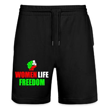 Women life freedom iran - Stanley/Stella Unisex Bio Joggingshorts Trainer  - Schwarz - Vorne - Nik (191cm) & Marisol (170cm)