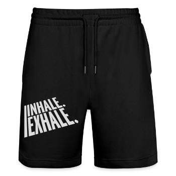 inhale exhale yoga quote - Stanley/Stella Trainer Unisex Organic Jogging Shorts - black - Front - Nik (191cm) & Marisol (170cm)