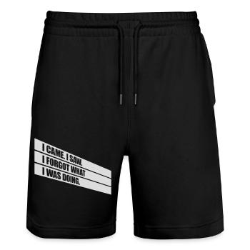 Je suis venu voir oublier - Short de jogging bio TRAINER Stanley/Stella unisexe - noir - Devant - Nik (191cm) & Marisol (170cm)