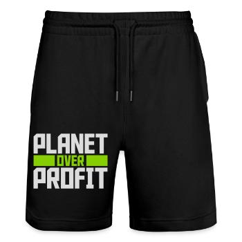 planet over profit quote - Stanley/Stella Trainer Unisex Organic Jogging Shorts - black - Front - Nik (191cm) & Marisol (170cm)