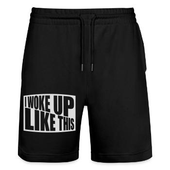 woke up like this - Stanley/Stella Trainer Unisex Organic Jogging Shorts - black - Front - Nik (191cm) & Marisol (170cm)