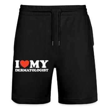 I Love My Dermatologist Heart Shirt - Stanley/Stella Trainer Unisex Organic Jogging Shorts - black - Front - Nik (191cm) & Marisol (170cm)