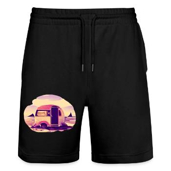 Caravan Gift Camp Camping Camping Motorhome - Stanley/Stella Trainer Unisex Organic Jogging Shorts - black - Front - Nik (191cm) & Marisol (170cm)