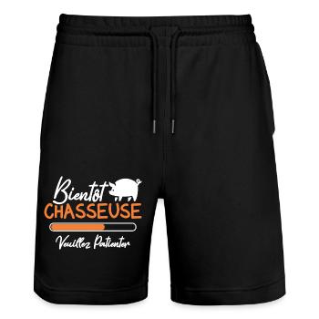 Bientôt Chasseuse veuillez patienter - Short de jogging bio TRAINER Stanley/Stella unisexe - noir - Devant - Nik (191cm) & Marisol (170cm)