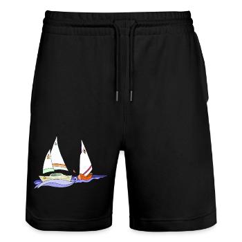 Segelboote - Stanley/Stella Unisex Bio Joggingshorts Trainer  - Schwarz - Vorne - Nik (191cm) & Marisol (170cm)
