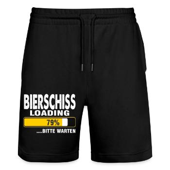 Bierschiss loading Bierparty Biertrinker kostüm - Stanley/Stella Unisex Bio Joggingshorts Trainer  - Schwarz - Vorne - Nik (191cm) & Marisol (170cm)