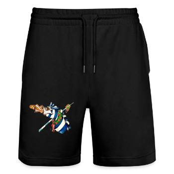 Saufendes Pferd gesp - Stanley/Stella Unisex Bio Joggingshorts Trainer  - Schwarz - Vorne - Nik (191cm) & Marisol (170cm)