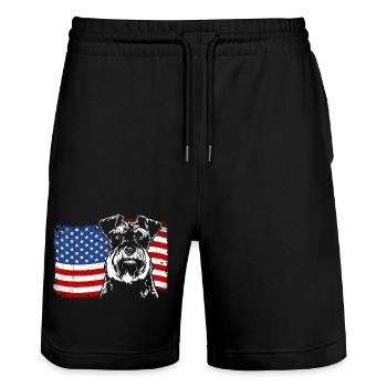 Zwergschnauzer Amerika Fahne Hunde Wilsigns - Stanley/Stella Unisex Bio Joggingshorts Trainer  - Schwarz - Vorne - Nik (191cm) & Marisol (170cm)