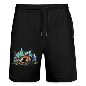 Camping atmosphere. A retro adventure. - Stanley/Stella Trainer Unisex Organic Jogging Shorts - black - Front - Nik (191cm) & Marisol (170cm)