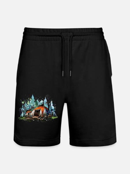 Camping atmosphere. A retro adventure. - Stanley/Stella Trainer Unisex Organic Jogging Shorts - black