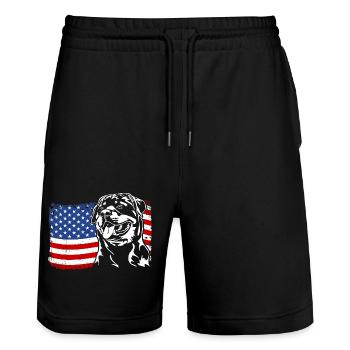Rottweiler America Flag Dog Dogs Wilsigns - Stanley/Stella Trainer Unisex Organic Jogging Shorts - black - Front - Nik (191cm) & Marisol (170cm)