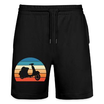 Motorroller Moped Geschenk Retro - Stanley/Stella Unisex Bio Joggingshorts Trainer  - Schwarz - Vorne - Nik (191cm) & Marisol (170cm)
