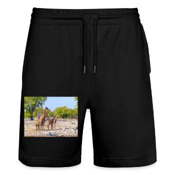 giraffe and Landscape in a Etosha National Park - Stanley/Stella Trainer Unisex Organic Jogging Shorts - black - Front - Nik (191cm) & Marisol (170cm)