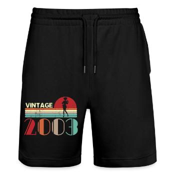 Vintage 2003 Birthday retro sunset design - Stanley/Stella Trainer Unisex Organic Jogging Shorts - black - Front - Nik (191cm) & Marisol (170cm)