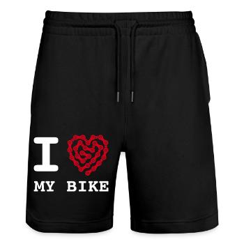 J’aime ma chaîne de vélo Bike Chainheart - Short de jogging bio TRAINER Stanley/Stella unisexe - noir - Devant - Nik (191cm) & Marisol (170cm)