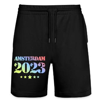 Amsterdam 2023 - Stanley/Stella Trainer Unisex Organic Jogging Shorts - black - Front - Nik (191cm) & Marisol (170cm)