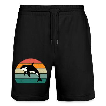 Orca Retro Stil Männer Frauen Neuheit Vintage Lustig - Stanley/Stella Unisex Bio Joggingshorts Trainer  - Schwarz - Vorne - Nik (191cm) & Marisol (170cm)