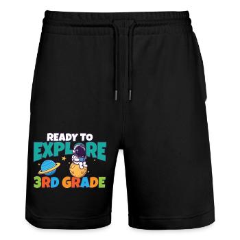 First Day Of Day School Ready to Explore 3rd - Stanley/Stella Unisex Bio Joggingshorts Trainer  - Schwarz - Vorne - Nik (191cm) & Marisol (170cm)
