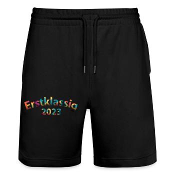 Erstklassig 2023 Schulkind Mädchen Junge - Stanley/Stella Unisex Bio Joggingshorts Trainer  - Schwarz - Vorne - Nik (191cm) & Marisol (170cm)