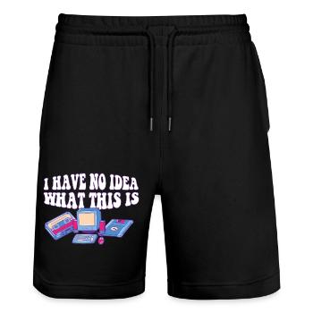 Funny Retro 70s 80s Throwback I Have No Idea What - Stanley/Stella Trainer Unisex Organic Jogging Shorts - black - Front - Nik (191cm) & Marisol (170cm)