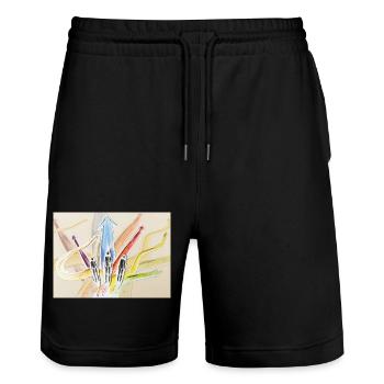 menschen wege - Stanley/Stella Unisex Bio Joggingshorts Trainer  - Schwarz - Vorne - Nik (191cm) & Marisol (170cm)