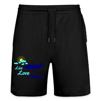 Live Love Travel 02 - Short de jogging bio TRAINER Stanley/Stella unisexe - noir - Devant - Nik (191cm) & Marisol (170cm)