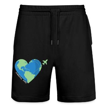 Heart traveler -travel addict - Stanley/Stella Trainer Unisex Organic Jogging Shorts - black - Front - Nik (191cm) & Marisol (170cm)