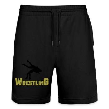 Wrestling - Stanley/Stella Trainer Unisex Organic Jogging Shorts - black - Front - Nik (191cm) & Marisol (170cm)