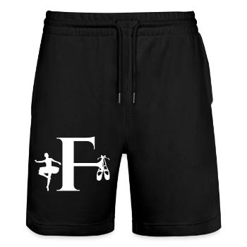 Buchstabe f Ballerina - Stanley/Stella Unisex Bio Joggingshorts Trainer  - Schwarz - Vorne - Nik (191cm) & Marisol (170cm)