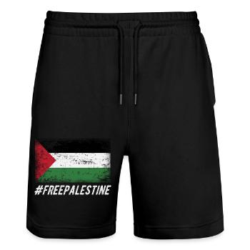 FREIER PALÄSTINA - Stanley/Stella Unisex Bio Joggingshorts Trainer  - Schwarz - Vorne - Nik (191cm) & Marisol (170cm)
