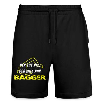 Der tut nix, der will nur Bagger - Stanley/Stella Unisex Bio Joggingshorts Trainer  - Schwarz - Vorne - Nik (191cm) & Marisol (170cm)