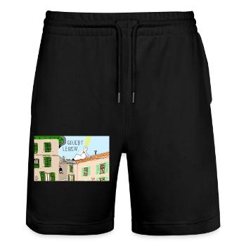 Geliebt leben. - Stanley/Stella Unisex Bio Joggingshorts Trainer  - Schwarz - Vorne - Nik (191cm) & Marisol (170cm)