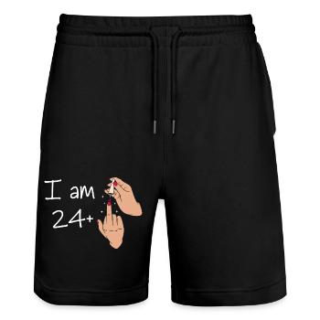 I Am 24 + 1 Middle Finger Shirt I Am 24 Plus, - Stanley/Stella Trainer Unisex Organic Jogging Shorts - black - Front - Nik (191cm) & Marisol (170cm)