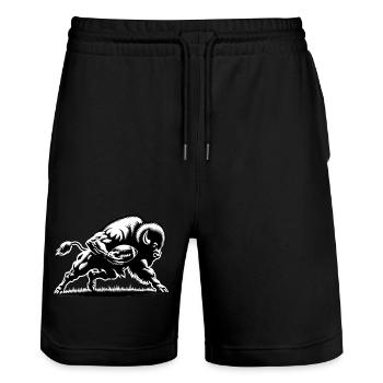 Büffel spielt American Football - Stanley/Stella Unisex Bio Joggingshorts Trainer  - Schwarz - Vorne - Nik (191cm) & Marisol (170cm)