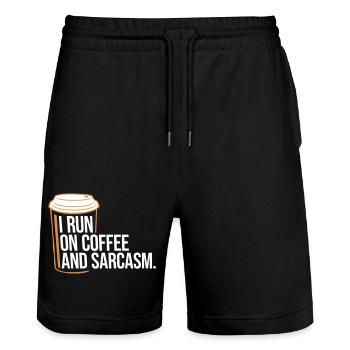 Je cours sur le café et le sarcasme Dicton sarcastique - Short de jogging bio TRAINER Stanley/Stella unisexe - noir - Devant - Nik (191cm) & Marisol (170cm)