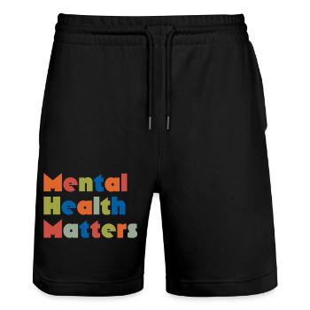 MENTAL HEALTH MATTERS - Stanley/Stella Trainer Unisex Organic Jogging Shorts - black - Front - Nik (191cm) & Marisol (170cm)