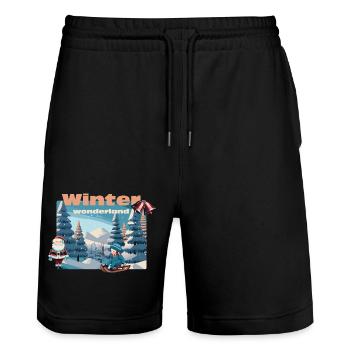winter wonderland - Stanley/Stella Unisex Bio Joggingshorts Trainer  - Schwarz - Vorne - Nik (191cm) & Marisol (170cm)