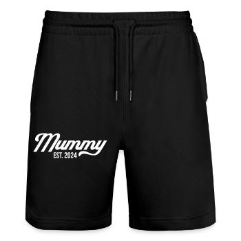 Maman Est 2024 - Short de jogging bio TRAINER Stanley/Stella unisexe - noir - Devant - Nik (191cm) & Marisol (170cm)