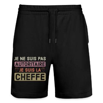 Femme autoritaire femme cheffe 2 - Short de jogging bio TRAINER Stanley/Stella unisexe - noir - Devant - Nik (191cm) & Marisol (170cm)