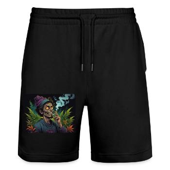 Crazy Man - Stanley/Stella Trainer Unisex Organic Jogging Shorts - black - Front - Nik (191cm) & Marisol (170cm)